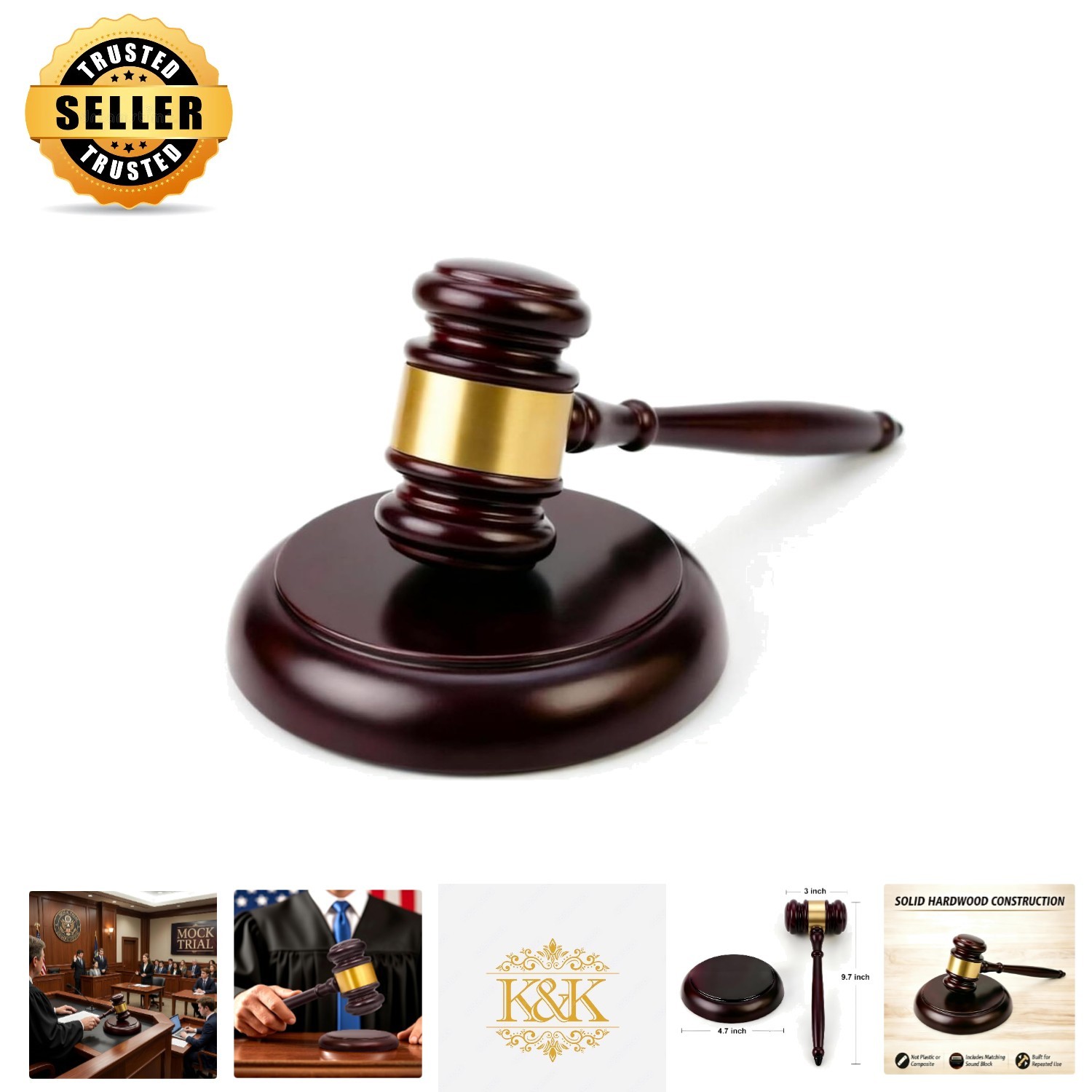 Solid Hardwood Gavel with Matching Sound Block – Perfect for Auctions & Judges
