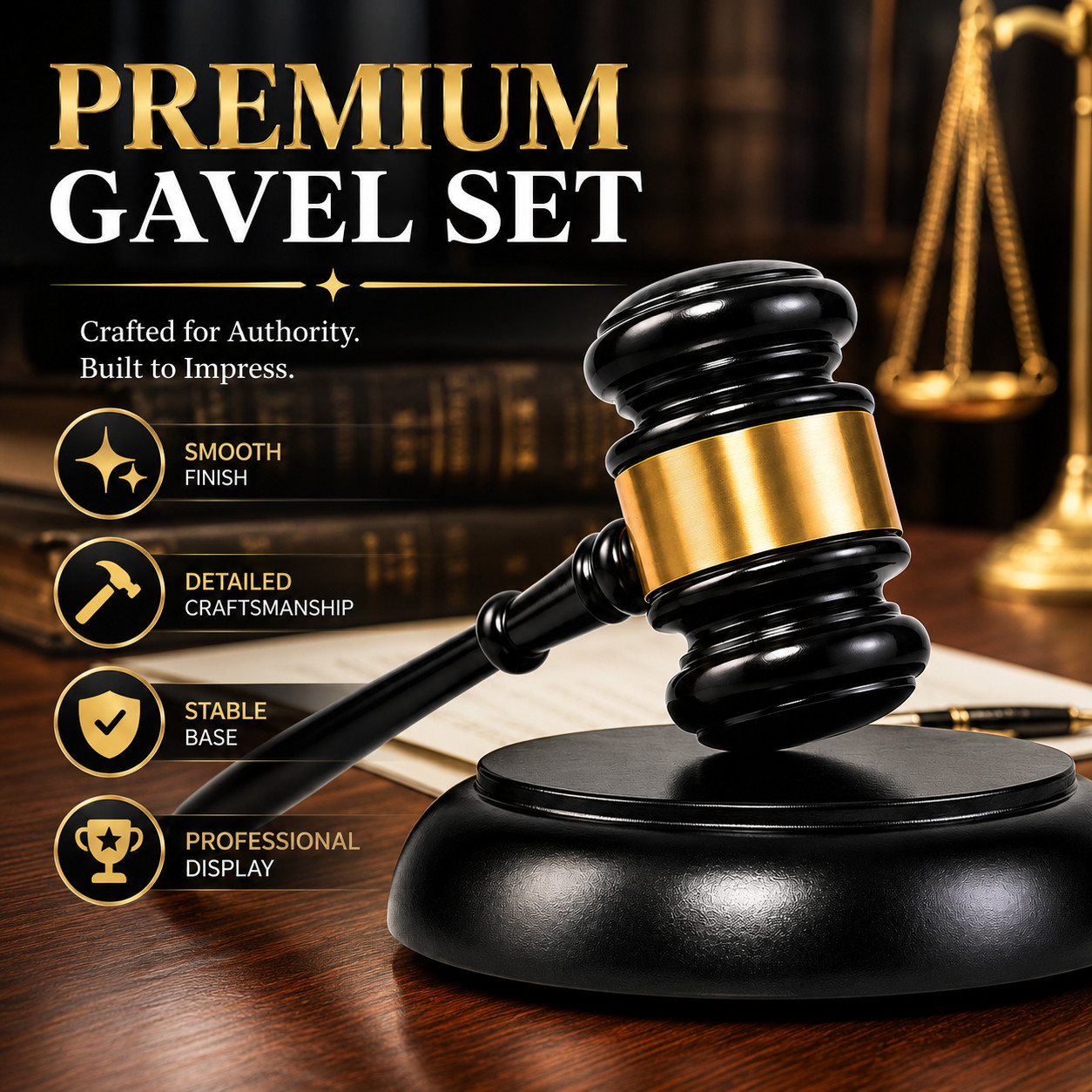 Premium Legal Gavel and Sound Block Set,Office Decor Gift for Judges and Lawyers