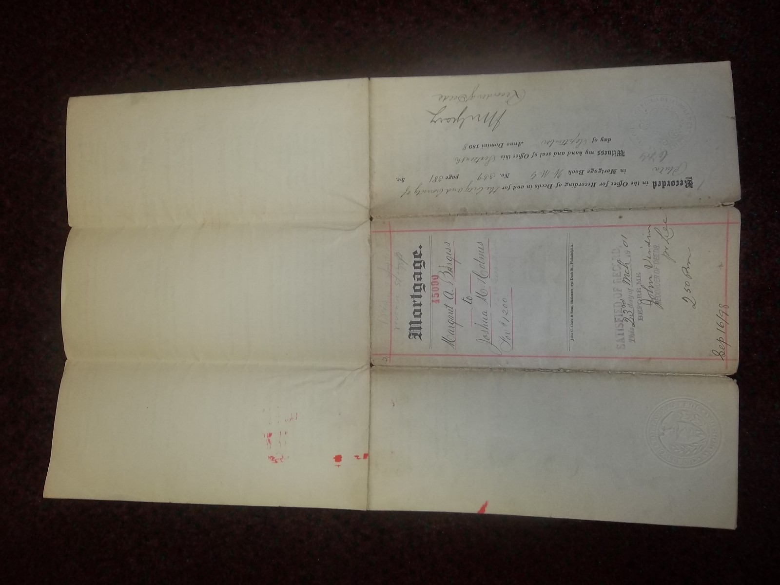 1898 Myrtlewood Street Philadelphia PA Mortgage Paperwork original