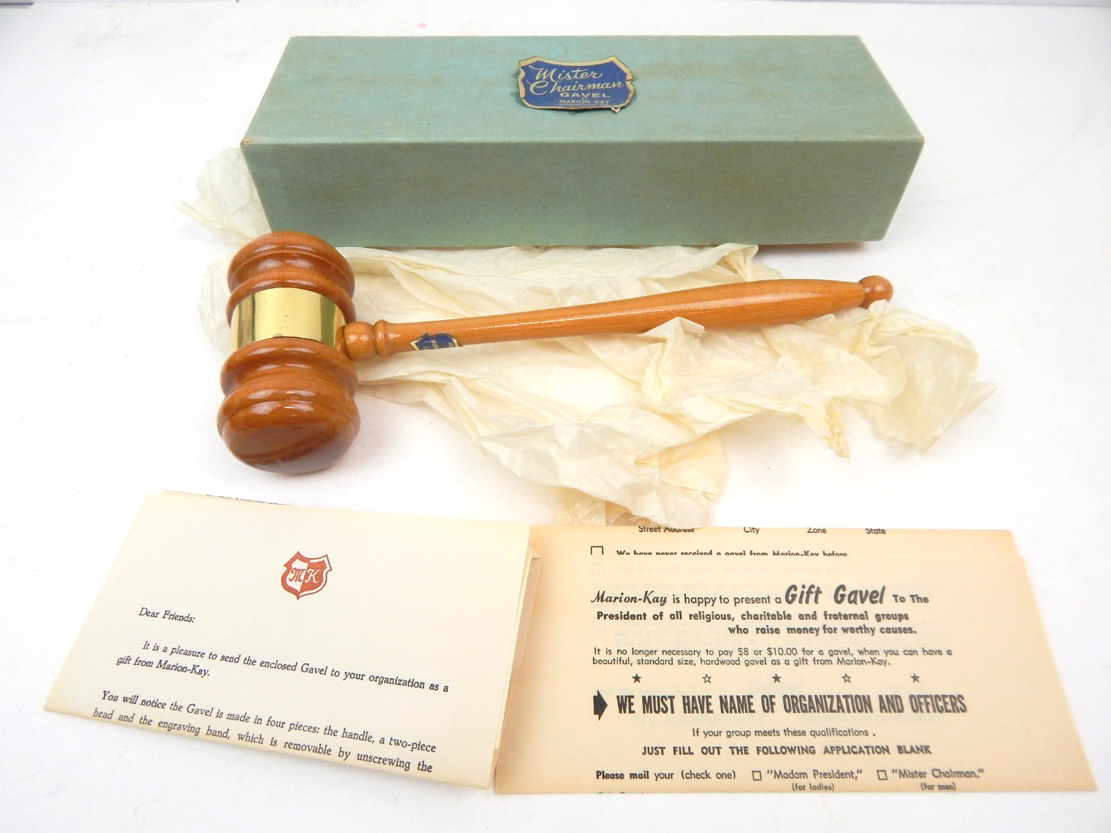 7G Mister Chairman Gift Wooden Gavel Marion Key Co USA In Box Judge Lawyer Law