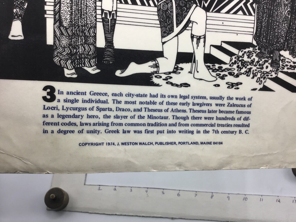 Original 1974 Poster: ORIGINS OF LAW – ANCIENT GREECE – by J Weston Walch 11×14″