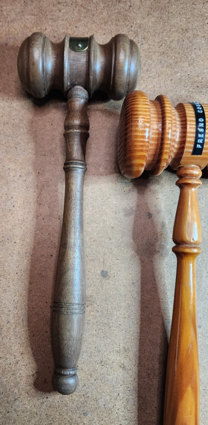 2 Vtg Wood GAVELS From the Original Fresno County Courthouse 1877-1966, Calif.