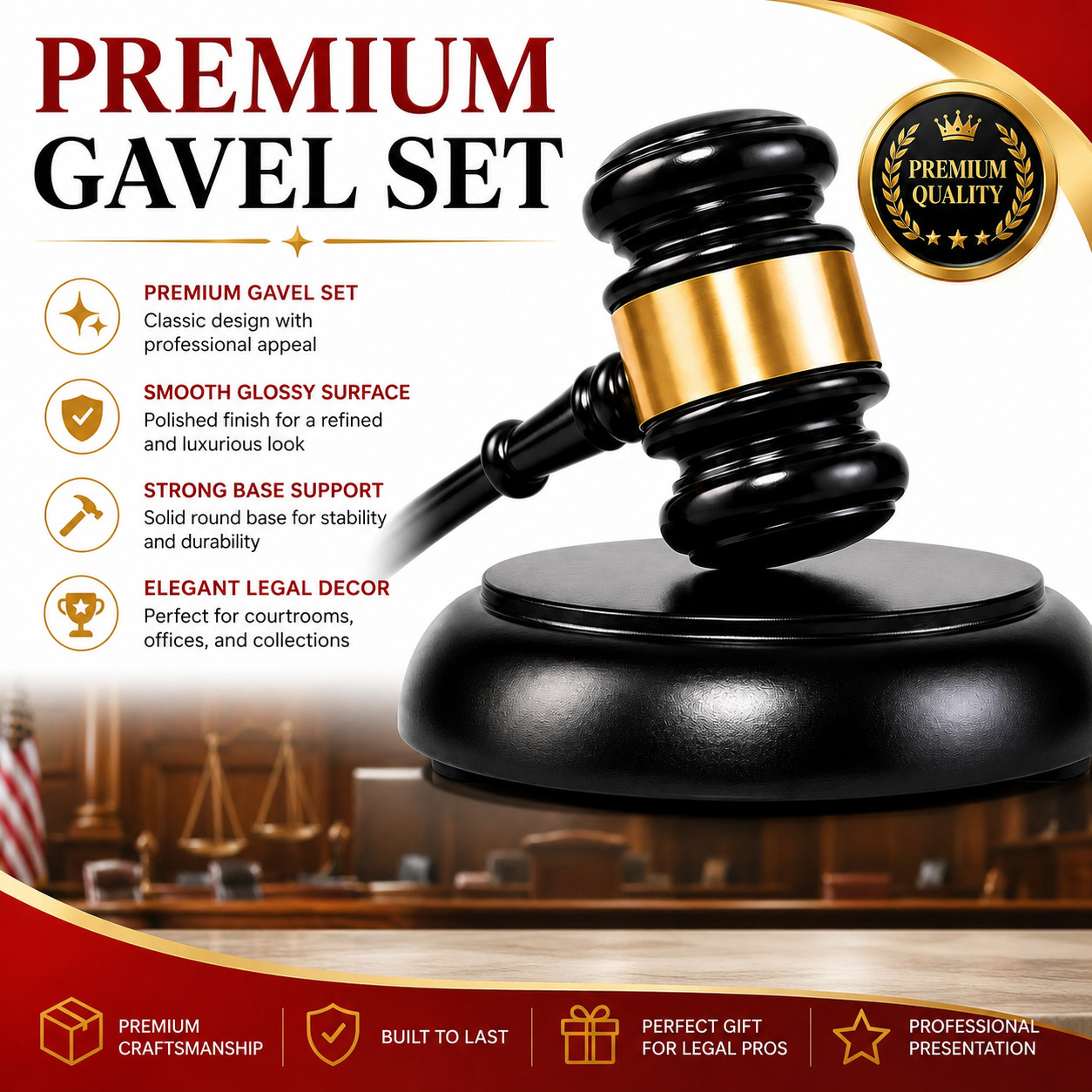 Premium Legal Gavel and Sound Block Set,Office Decor Gift for Judges and Lawyers
