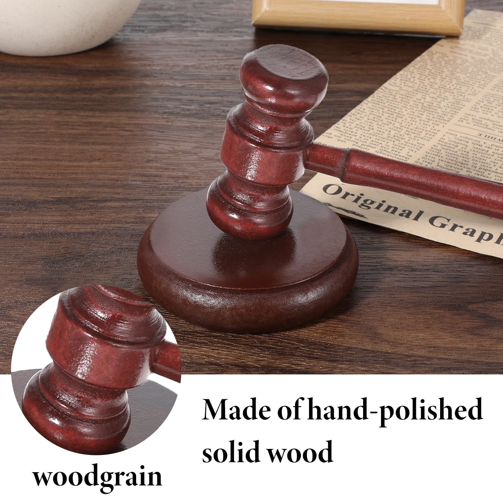 Wooden Gavel and Sound Block Set for Lawyer Judge Auction Sale Meetings