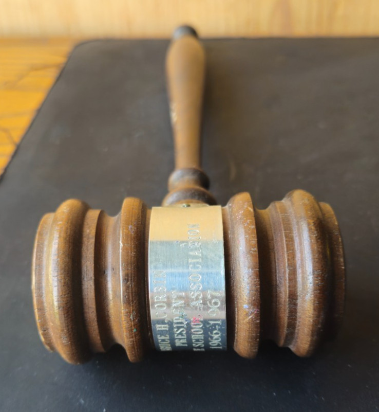 ORNATE WOOD GAVEL. 1966-1967. PRESENTATION PIECE. SOUVENIR