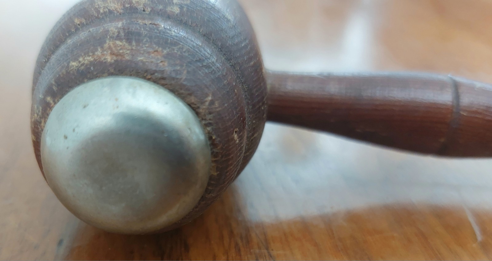 Antique Wooden Gavel Aluminum End Court Judge Auctioneer Vintage Patina