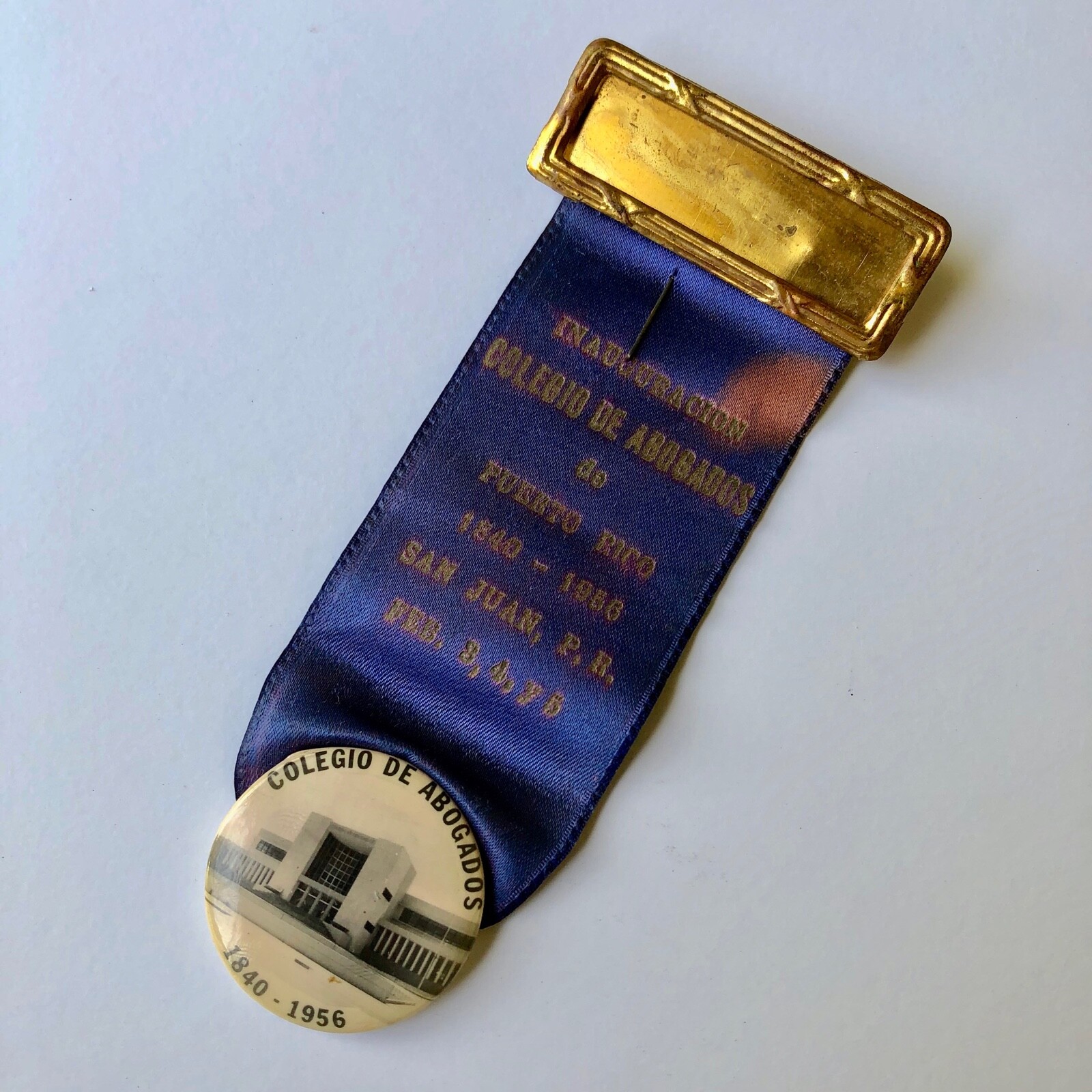 1956 Pin Ribbon Inauguracion Colegio De Abogados Real Photo Miramar Puerto Rico