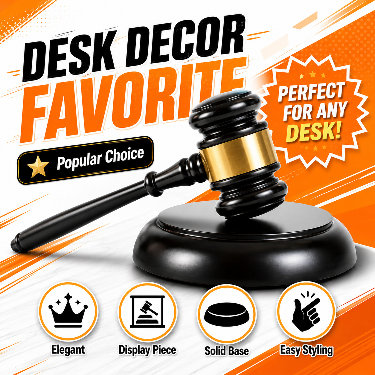 Judge Gavel Display Set with Base Elegant Office Desk Decor Gift for Lawyers