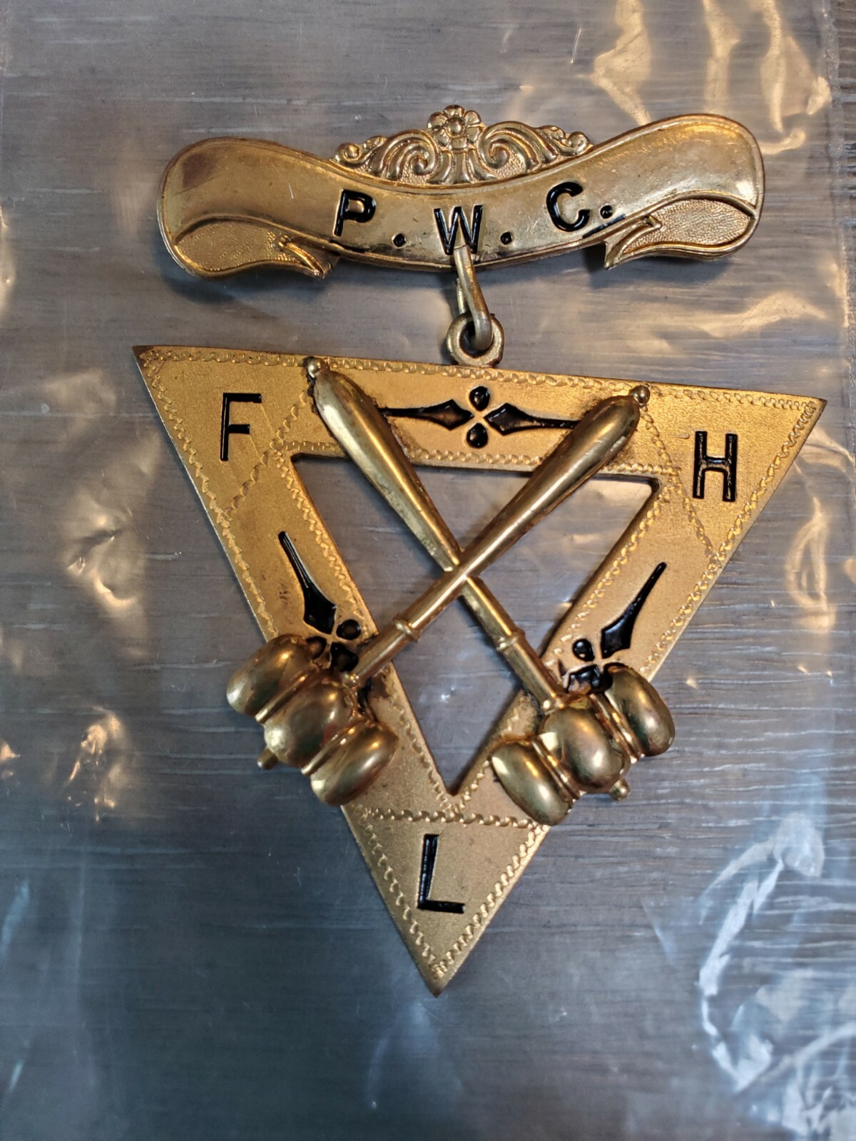 Antique Judge P.W.C. FHL Brass Etched Pin