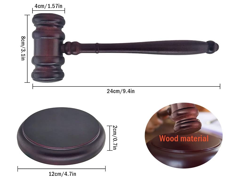 Black Gavel and Block, Handcrafted Wooden Set for Judge, Lawyer, Student, Auc.