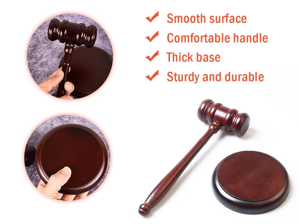 Black Gavel and Block, Handcrafted Wooden Set for Judge, Lawyer, Student, Auc.