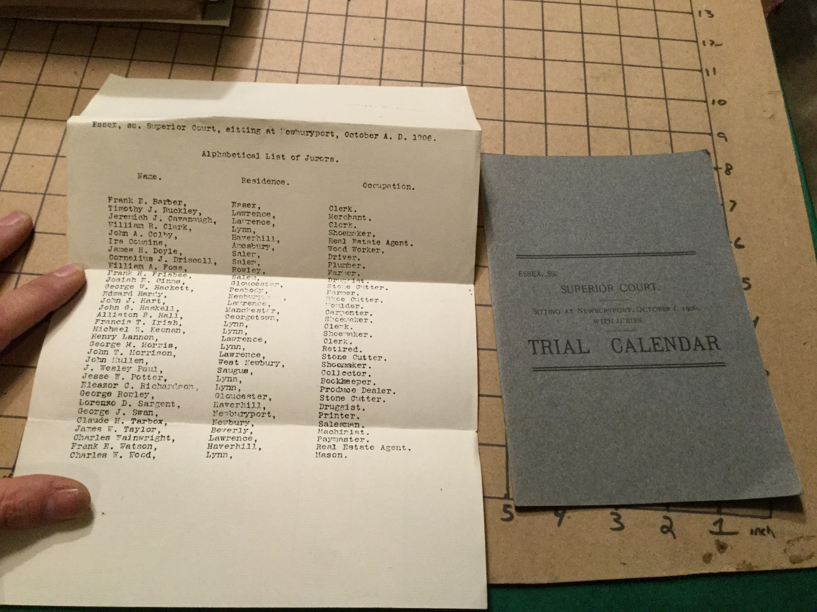 Original Booklet: 1906 TRIAL CALENDAR -superior court ESSEX, Newburyport 9pgs