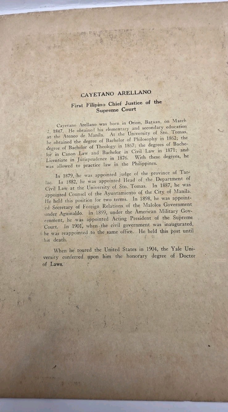 1957 Philippines First Chief Of Justice Cayetano Arellano Educational Poster.