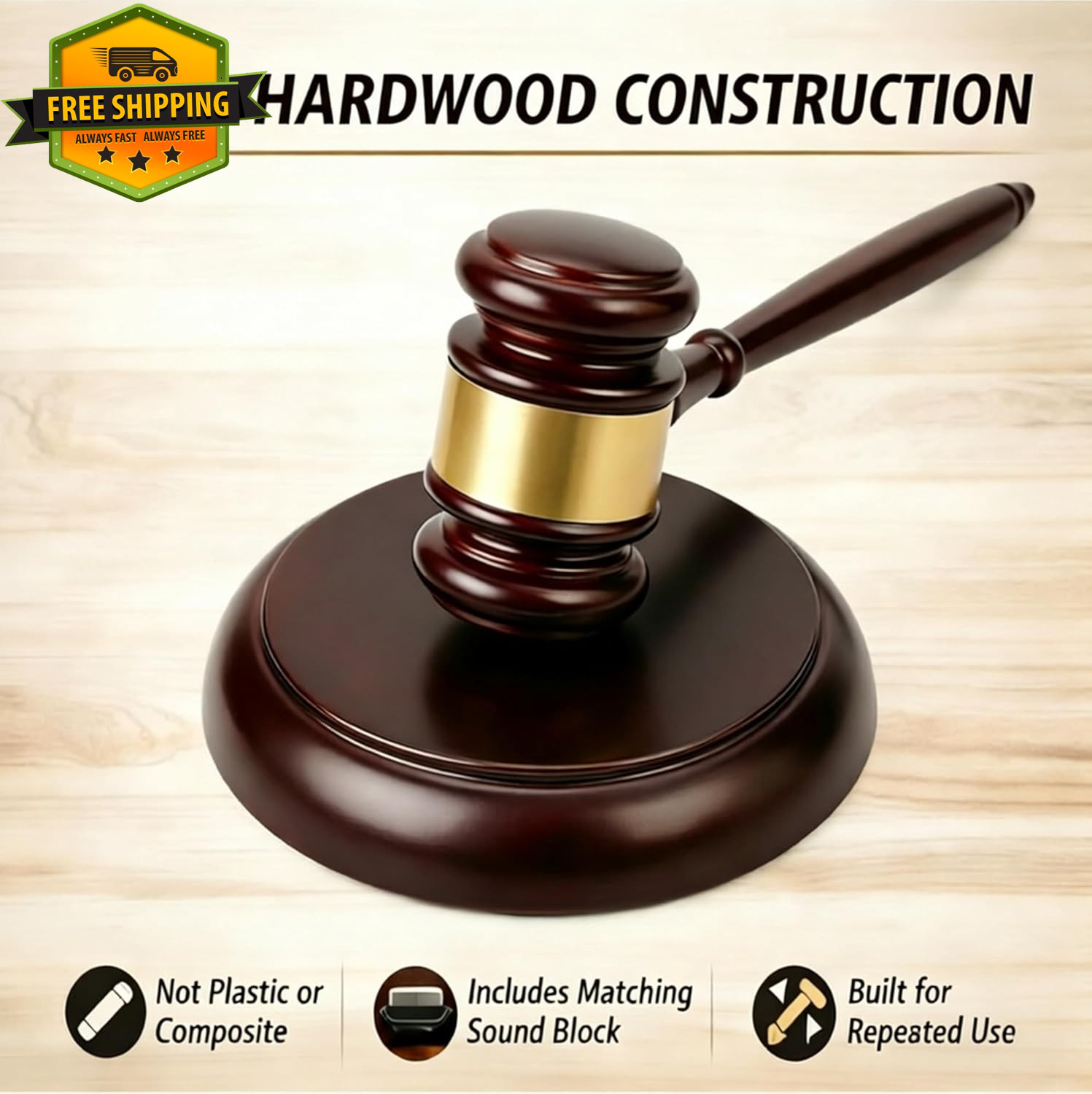 Judge Gavel Set Wooden Sound Block Auction Meeting HOA Court Hammer