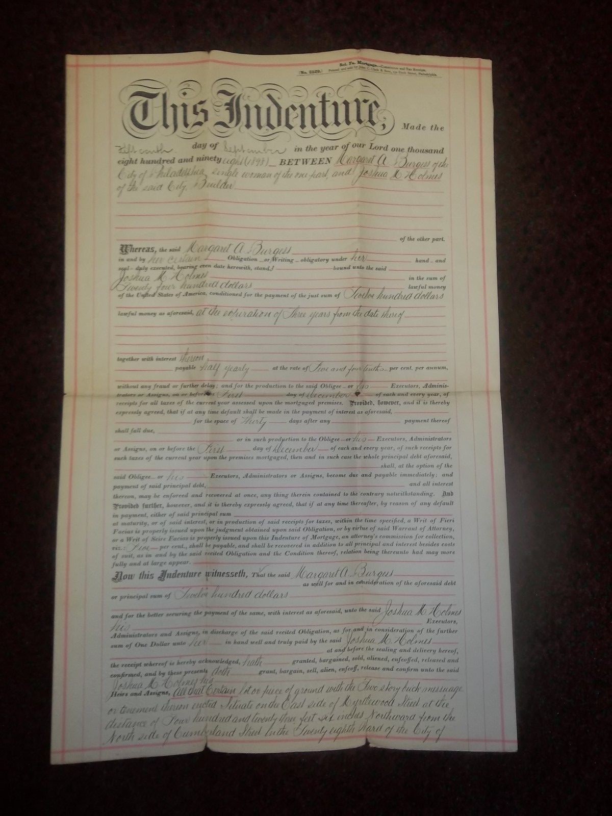 1898 Myrtlewood Street Philadelphia PA Mortgage Paperwork original