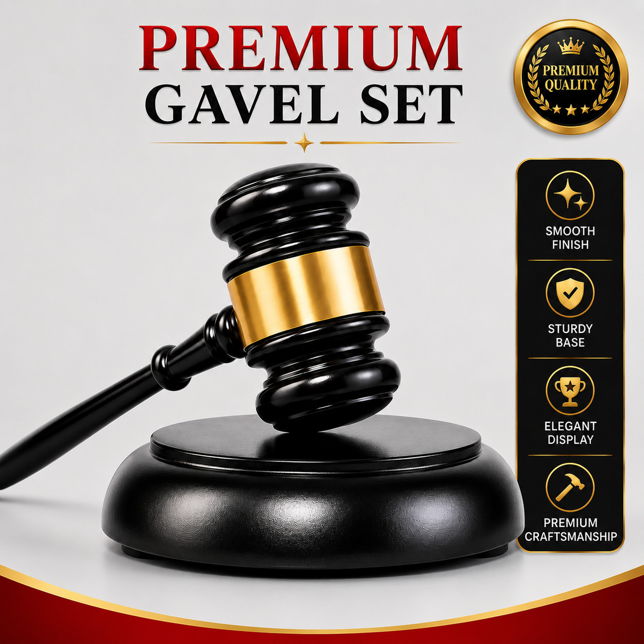 Premium Black Gold Gavel Hammer Set with Base for Court Auction Ceremony Decor
