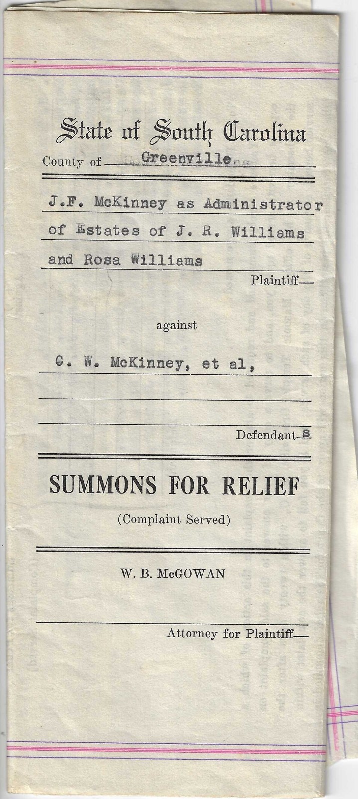 5 Vintage 1911 – 1949 STATE OF SOUTH CAROLINA Legal Documents: Will, Probate,