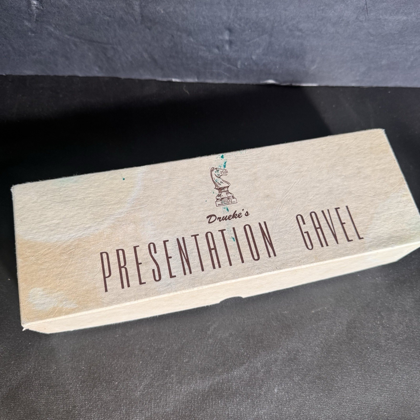 Vintage Drueke Presentation Gavel Wood Engraved Inscribed w/ Box