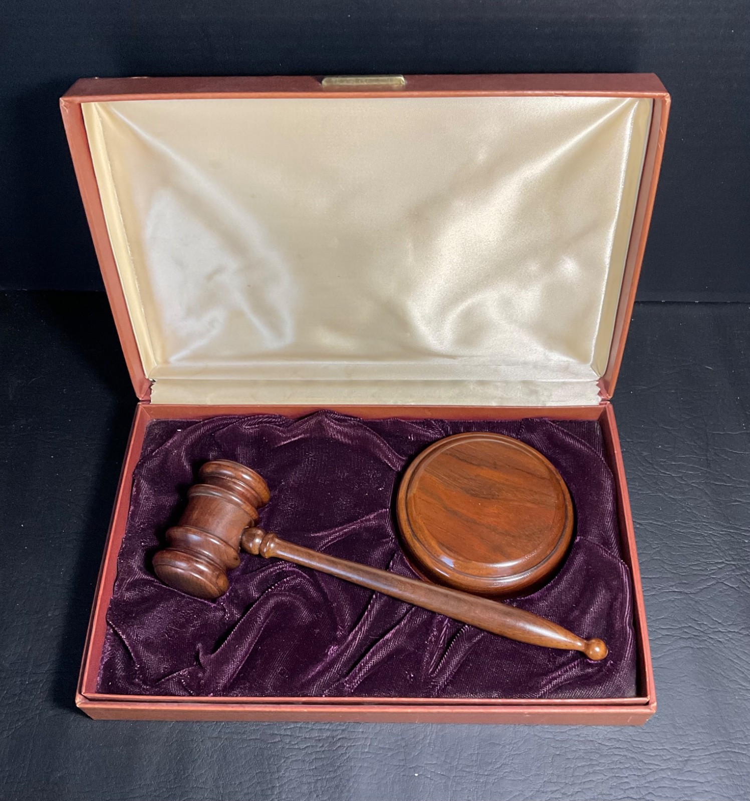 Vintage Long Life Presentation Gavel Set Walnut Wood Base