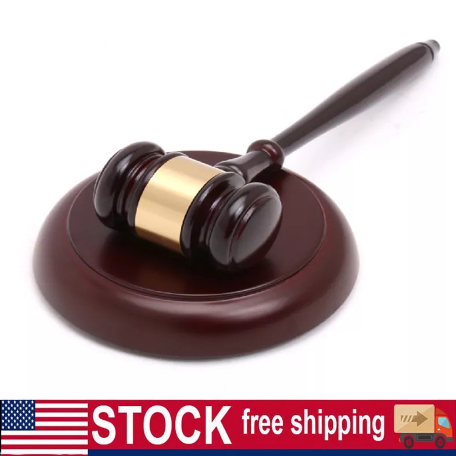 Wooden Gavel Hammer and Sound Block Set Mallet for Lawyer Judge Auction Sale