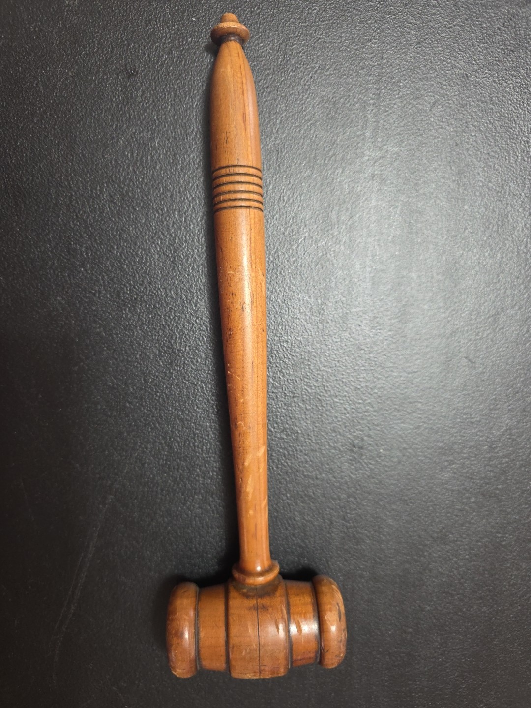 Vintage Wooden Gavel Circular Grooving, 11″ Long