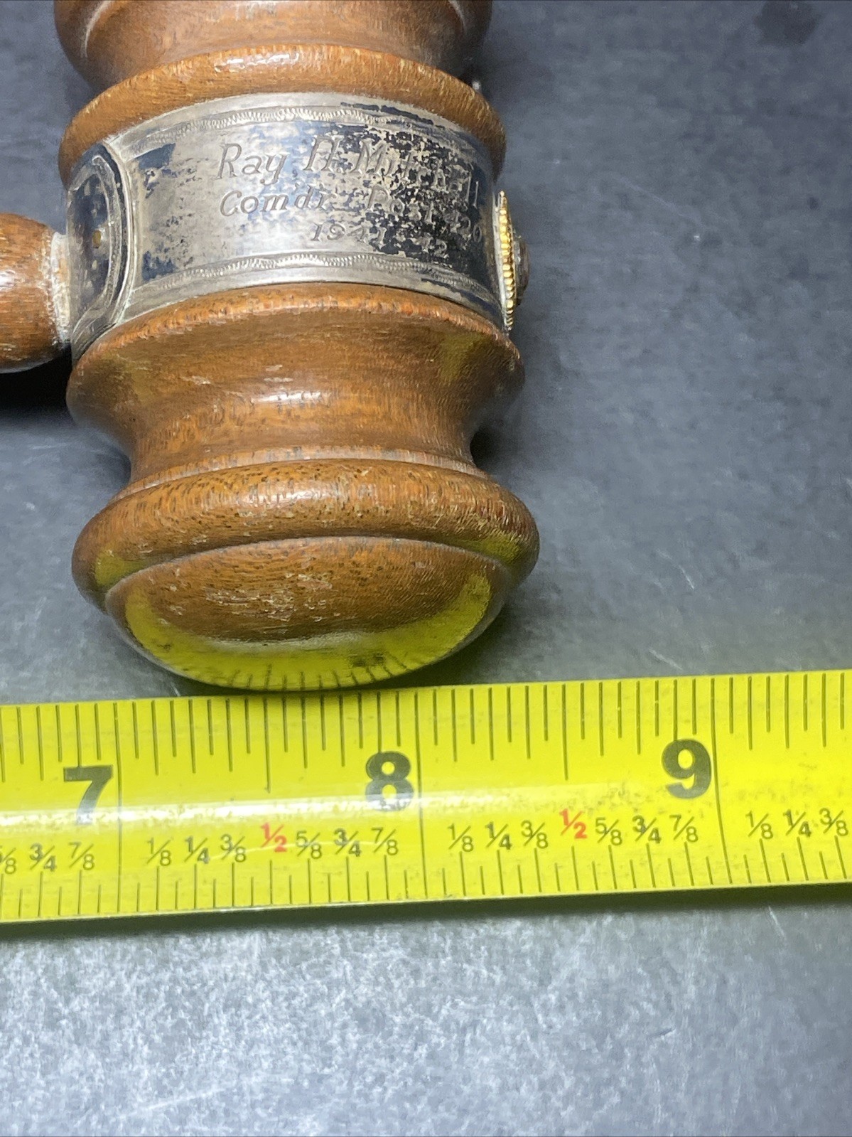 Vtg Wooden Walnut Gavel 8 1/2” Engraved To Write A Mitchell 1941 American Legion