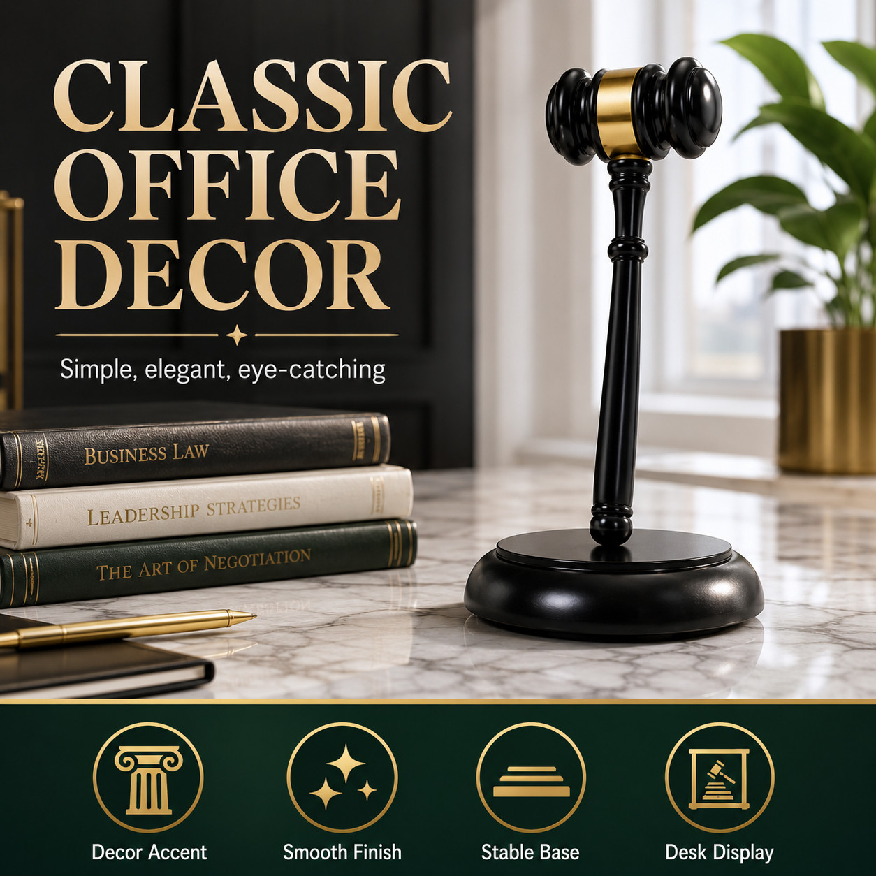 Judge Gavel Display Set with Base Elegant Office Desk Decor Gift for Lawyers