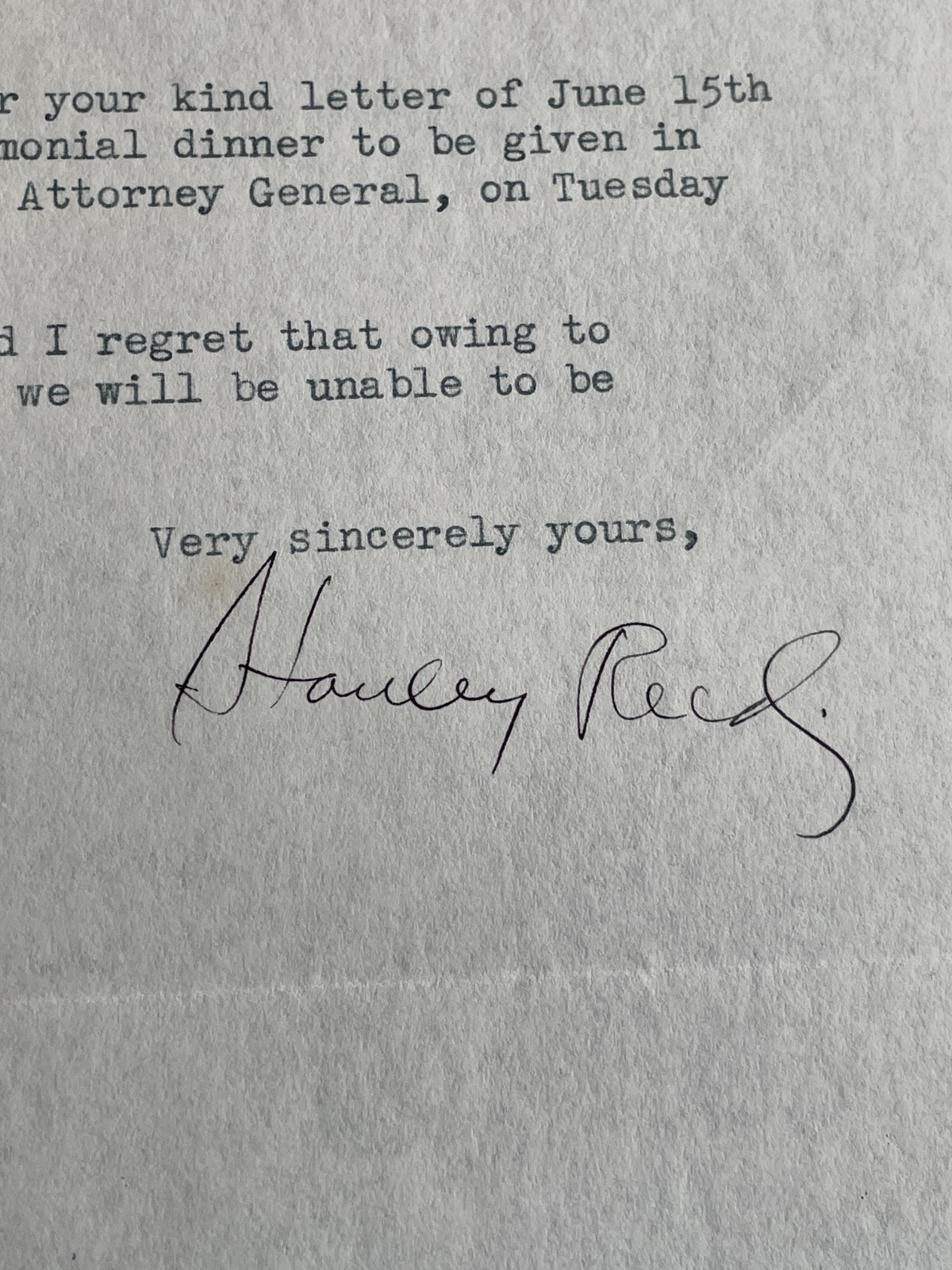 Vintage Stanley Reed Signed Letter 1945 Supreme Court Justice US