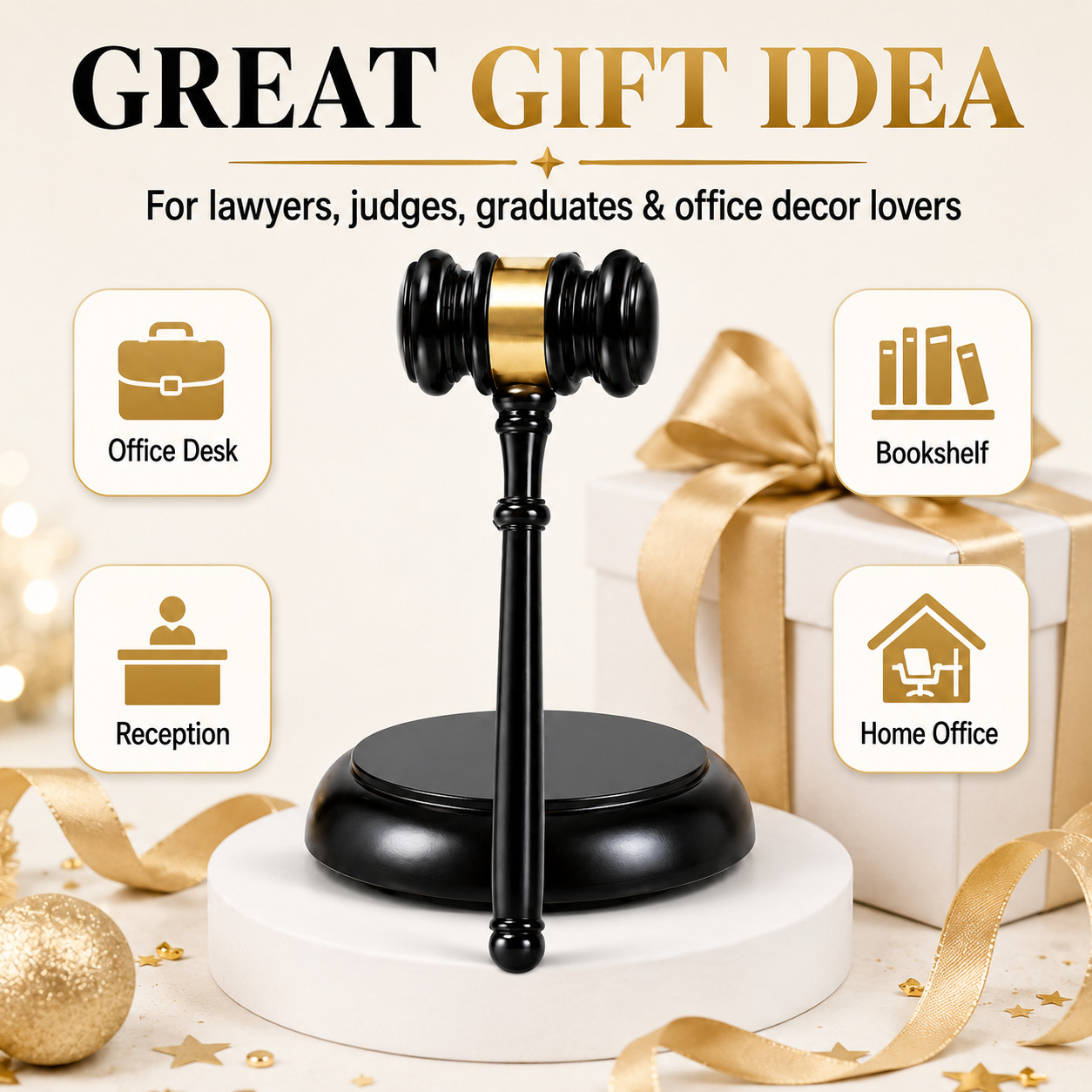 Judge Gavel Display Set with Base Elegant Office Desk Decor Gift for Lawyers