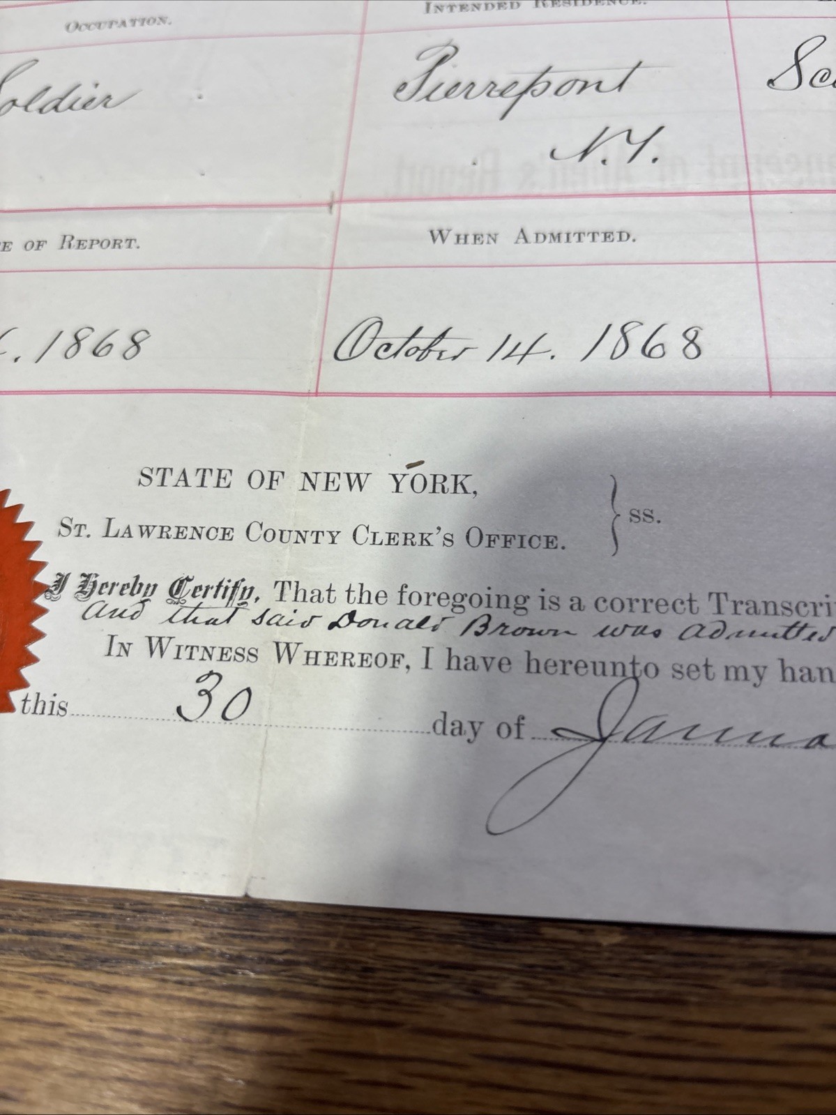Transcript Of Alien’s Report 1921 USDOS Passport 1888 Sealed Donald Brown Englan