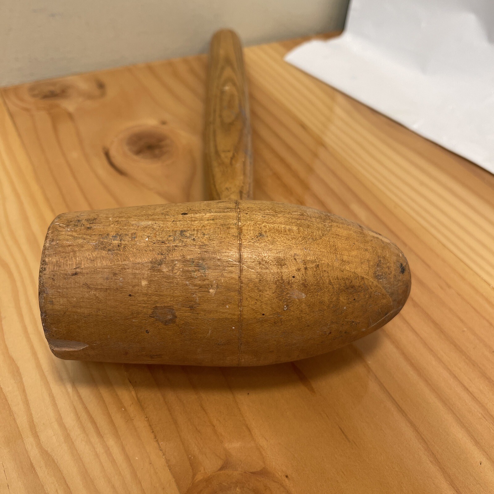 vintage wooden Solid wood mallet w/Round Wood end & Flat End 11” Long