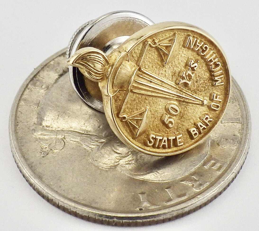 Vintage 10K Yellow Gold 50 Years State Bar of Michigan Lapel Pin Tie Tack