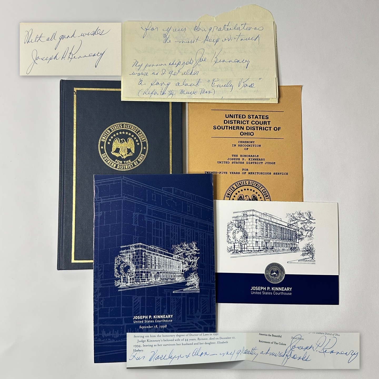 Signed Ephemera Grouping – Judge Joseph P. Kinneary, Ohio U.S. District Court