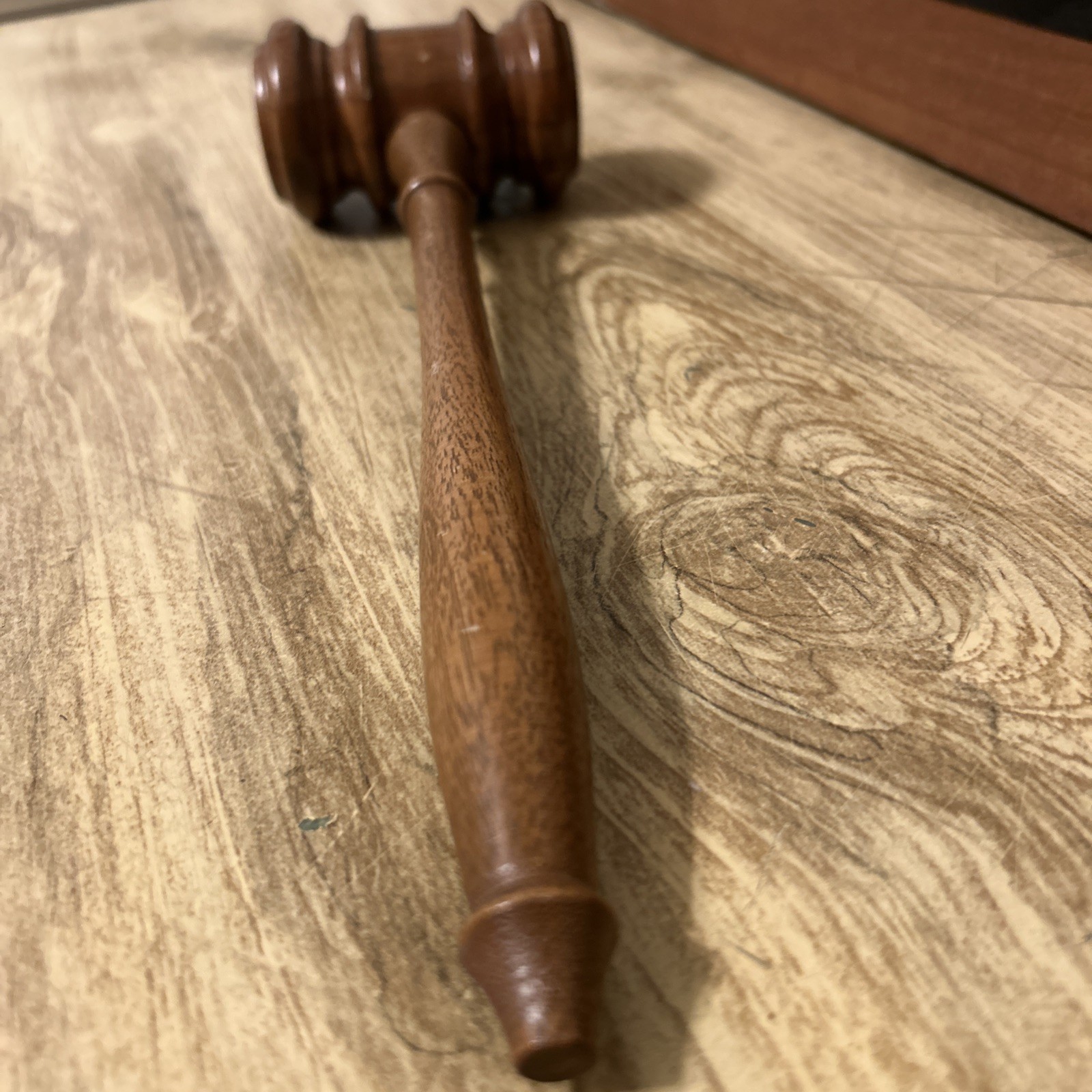 10”Vintage Solid hard Wood Gavel desk ornament auction ornate light weight
