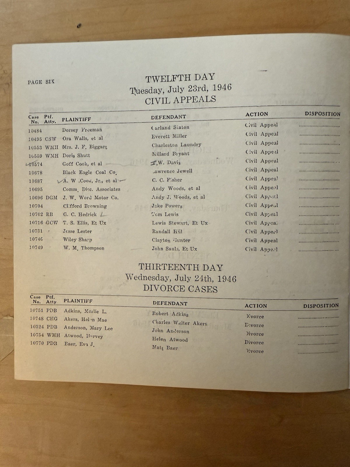 Wyoming County Circuit Court Legal Document 1946 Lawyers & Legal Theme