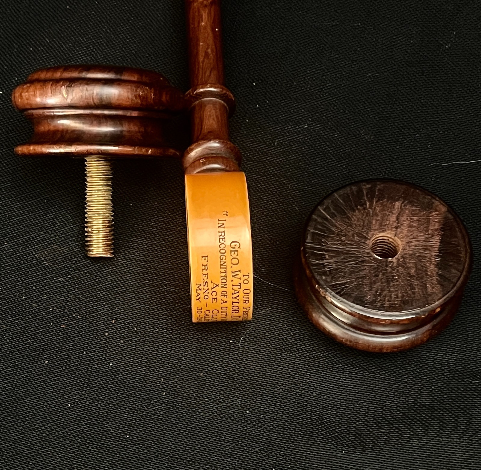 Cool 1943 Presentation, Ceremonial Bakelite & Wood Gavel, Ace Club, Fresno, Ca.