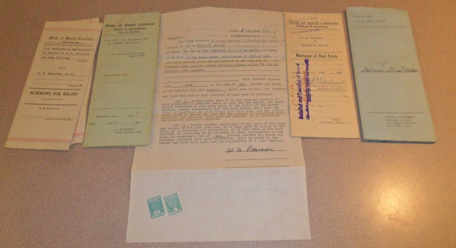 5 Vintage 1911 – 1949 STATE OF SOUTH CAROLINA Legal Documents: Will, Probate,