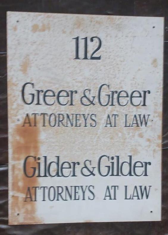 VINTAGE TULSA METAL SIGN ATTORNEYS AT LAW DON L GILDER JEFFERSONE G GREER