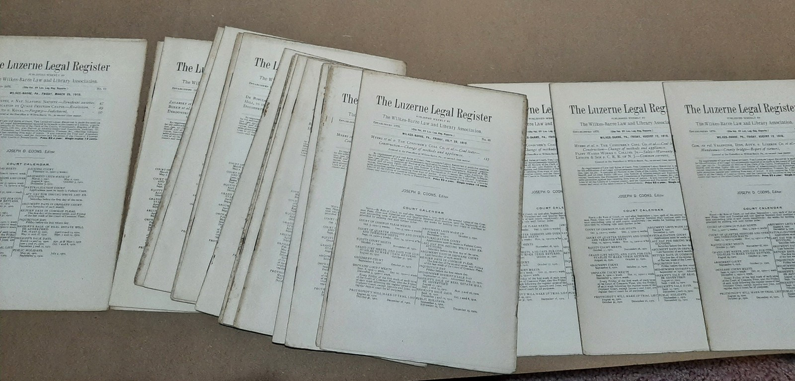 LEGAL REGISTER – Luzerne Co. Pennsylvania – 1910 – PA – 22 ISSUES – Wilkes Barre