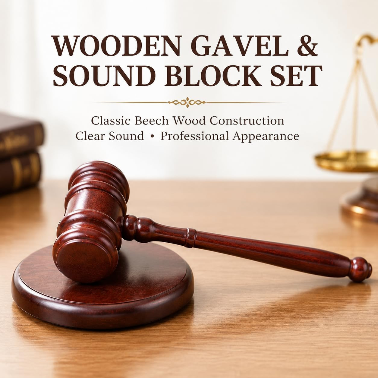 1 Set Wooden Gavel and Block Set Beech Wood Judge Hammer Sounding Mallet Court G