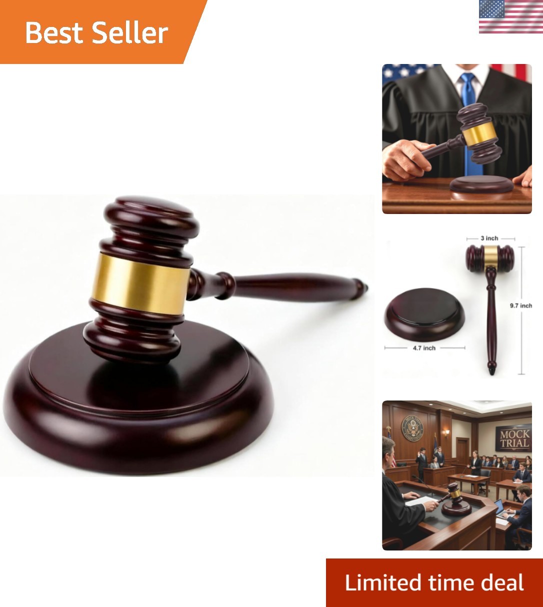 Wooden Gavel and Sound Block Set, Loud Clear Strike Judge Gavel for Meetings,…
