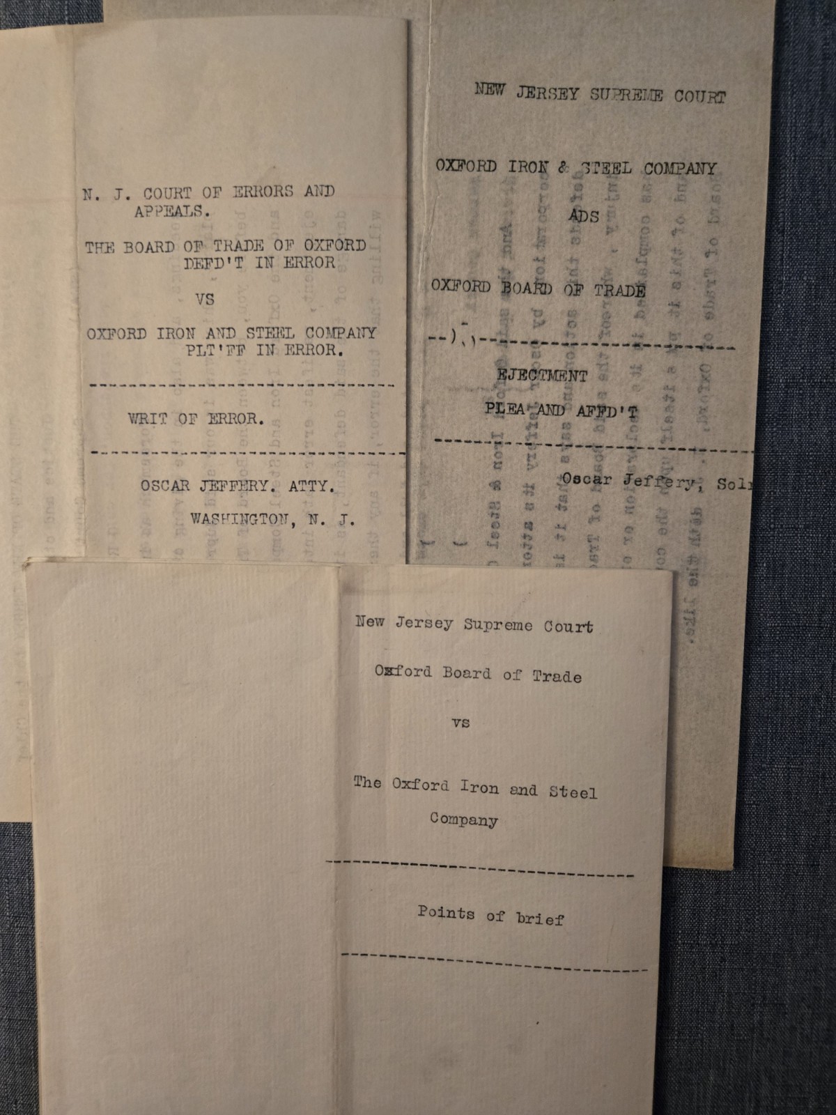 Oxford Board Trade vs Oxford Iron Steel Co 1910s Deed Dispute Supreme Court NJ