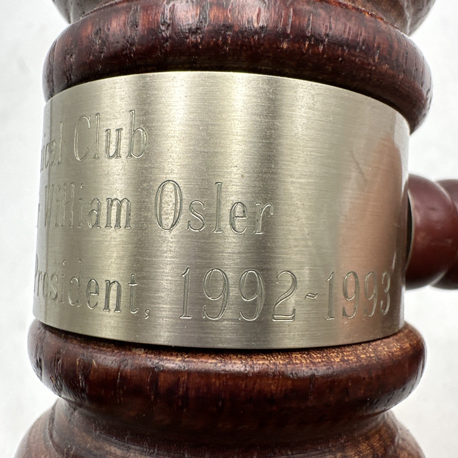 Vtg Wooden Gavel For Interurban Clinical Club 1993 Honorary President Mallet 10”