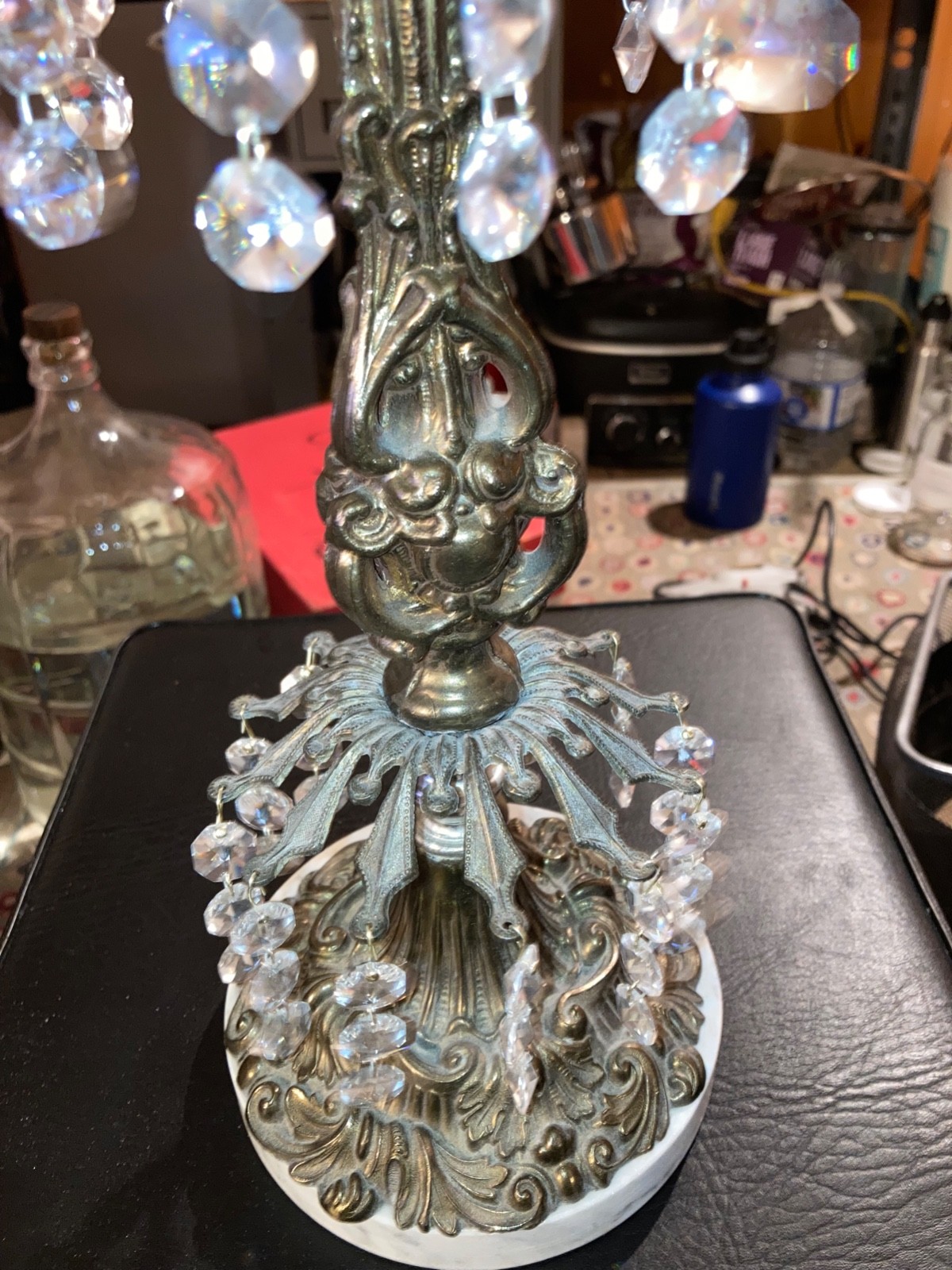 Scale Of Justice ANTIQUE L&L WMC GLASS CRYSTAL BRASS MARBLE 18.5” Tall