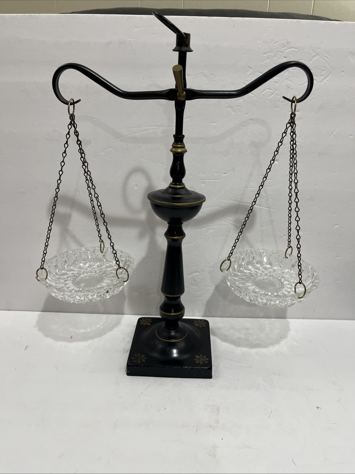 Vintage Scales of Justice Cast Iron, Metal Glass Balance Scale 18.5”