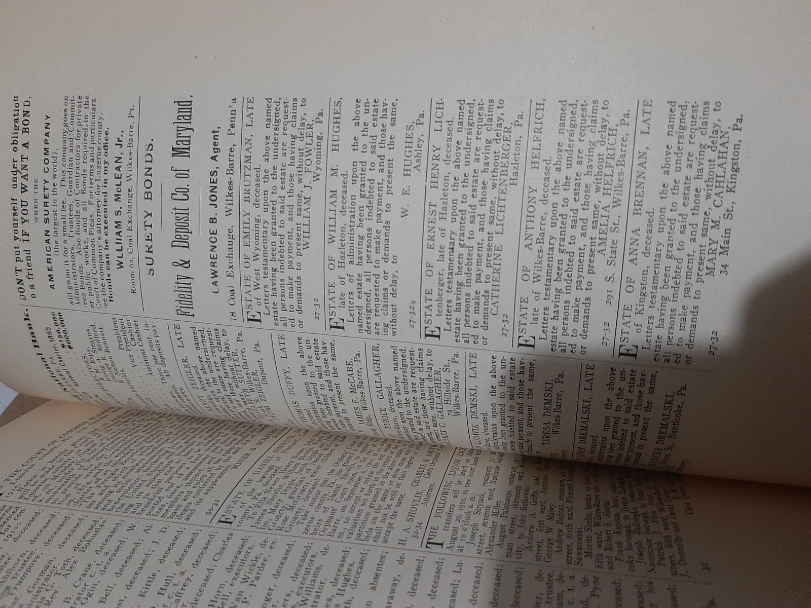 LEGAL REGISTER – Luzerne Co. Pennsylvania – 1910 – PA – 22 ISSUES – Wilkes Barre
