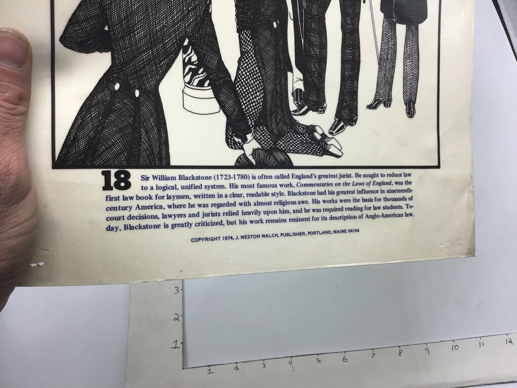 Original 1974 ORIGINS OF LAW Poster – WILLIAM BLAKSTONE – J Weston Walch