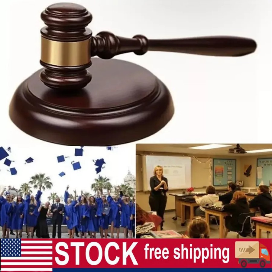Wooden Handcrafted Gavel Hammer + Sound Block for Judge Lawyer Auction Sale