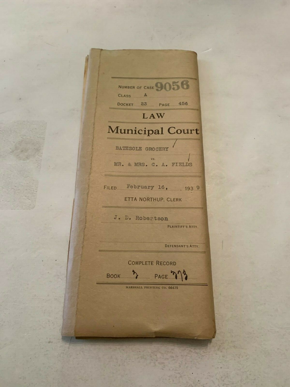 February 16 1939 Municipal Court Record Marshalltown Iowa