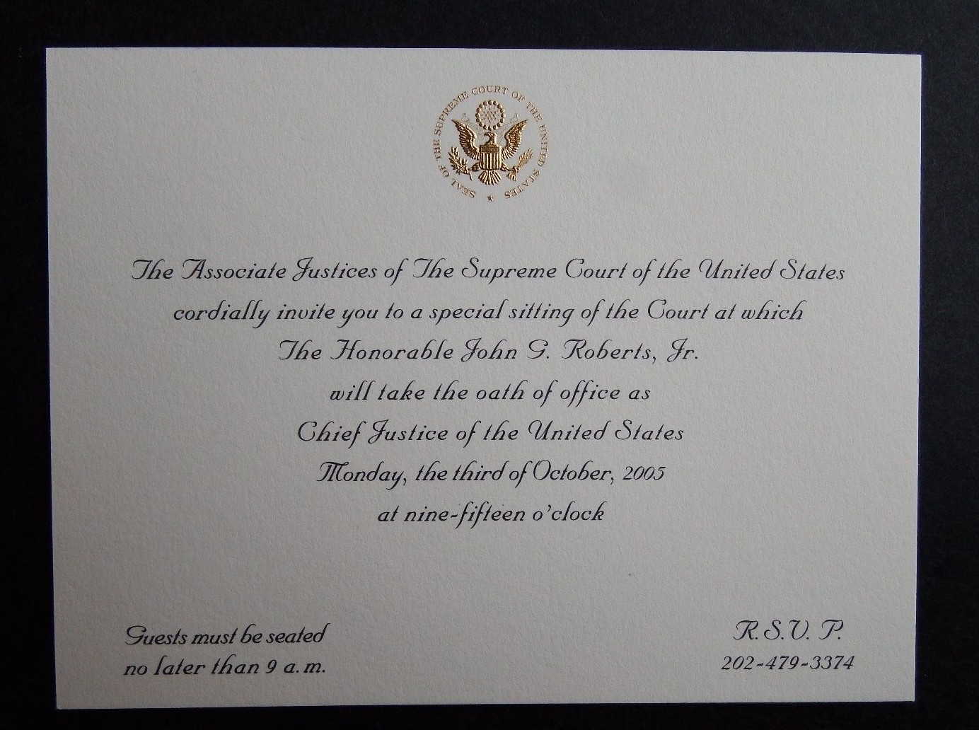Rare Invitation Chief Justice John Roberts – Special Sitting U.S. Supreme Court